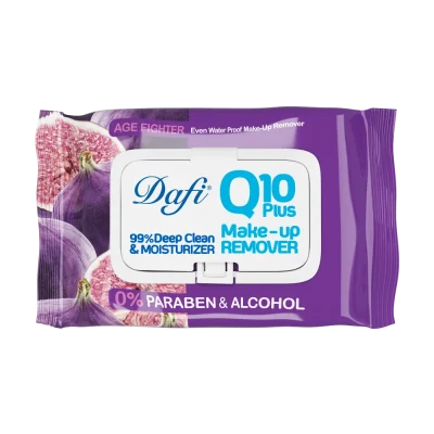 دستمال مرطوب پاک کننده آرایش دافی مدل Q10 طرح میوه انجیر بسته 50 عددی